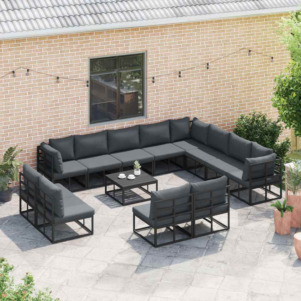 Set Divano da Giardino con cuscino 13 pcs Nero Alluminio