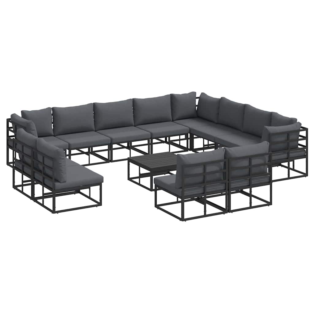 Set Divano da Giardino con cuscino 13 pcs Nero Alluminio