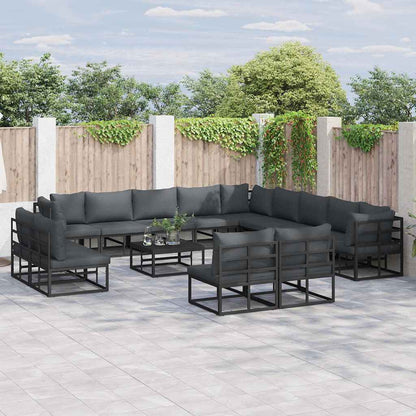 Set Divano da Giardino con cuscino 13 pcs Nero Alluminio
