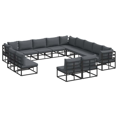 Set Divano da Giardino con cuscino 13 pcs Nero Alluminio
