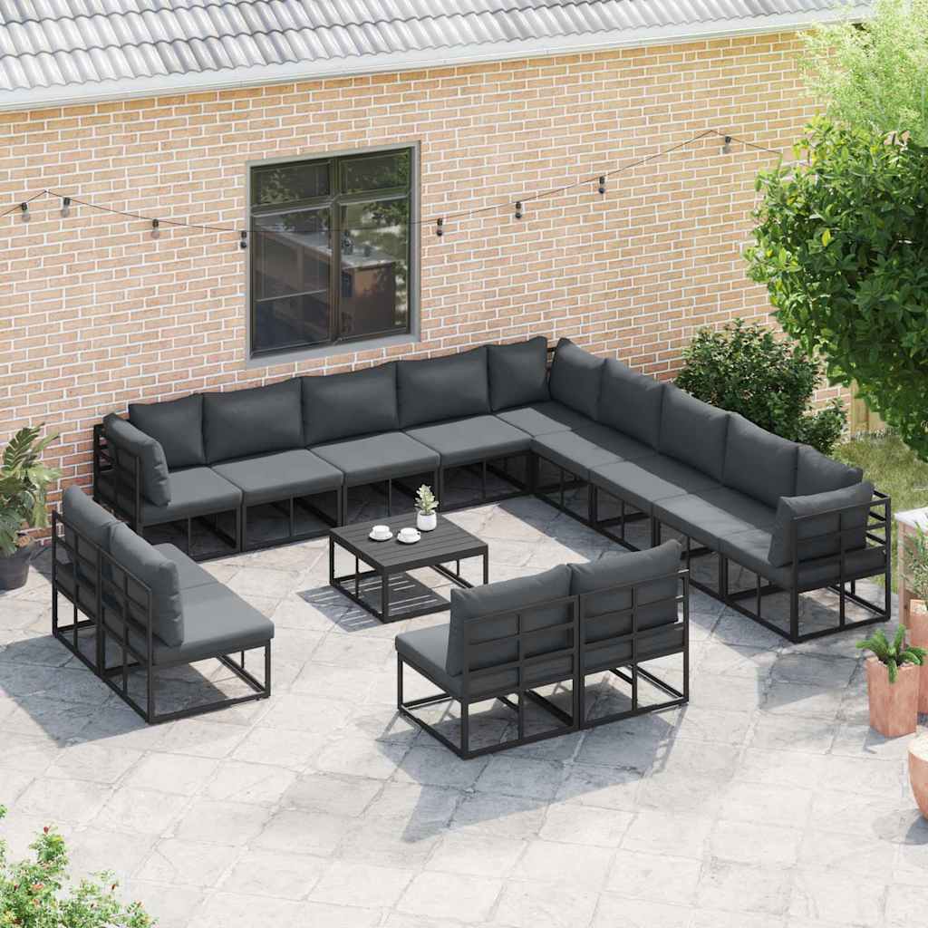 Set Divano da Giardino con cuscino 14 pcs Nero Alluminio