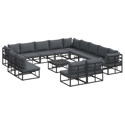 Set Divano da Giardino con cuscino 14 pcs Nero Alluminio