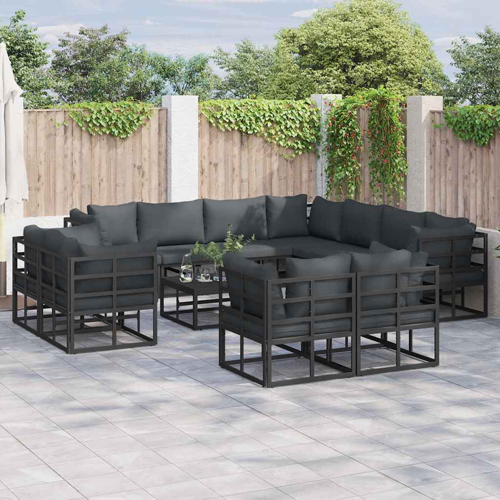 Set Divano da Giardino con cuscino 11 pcs Nero Alluminio