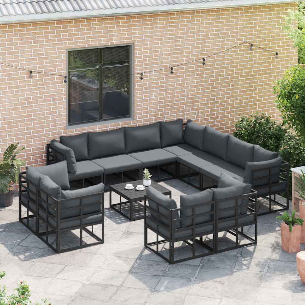 Set Divano da Giardino con cuscino 11 pcs Nero Alluminio
