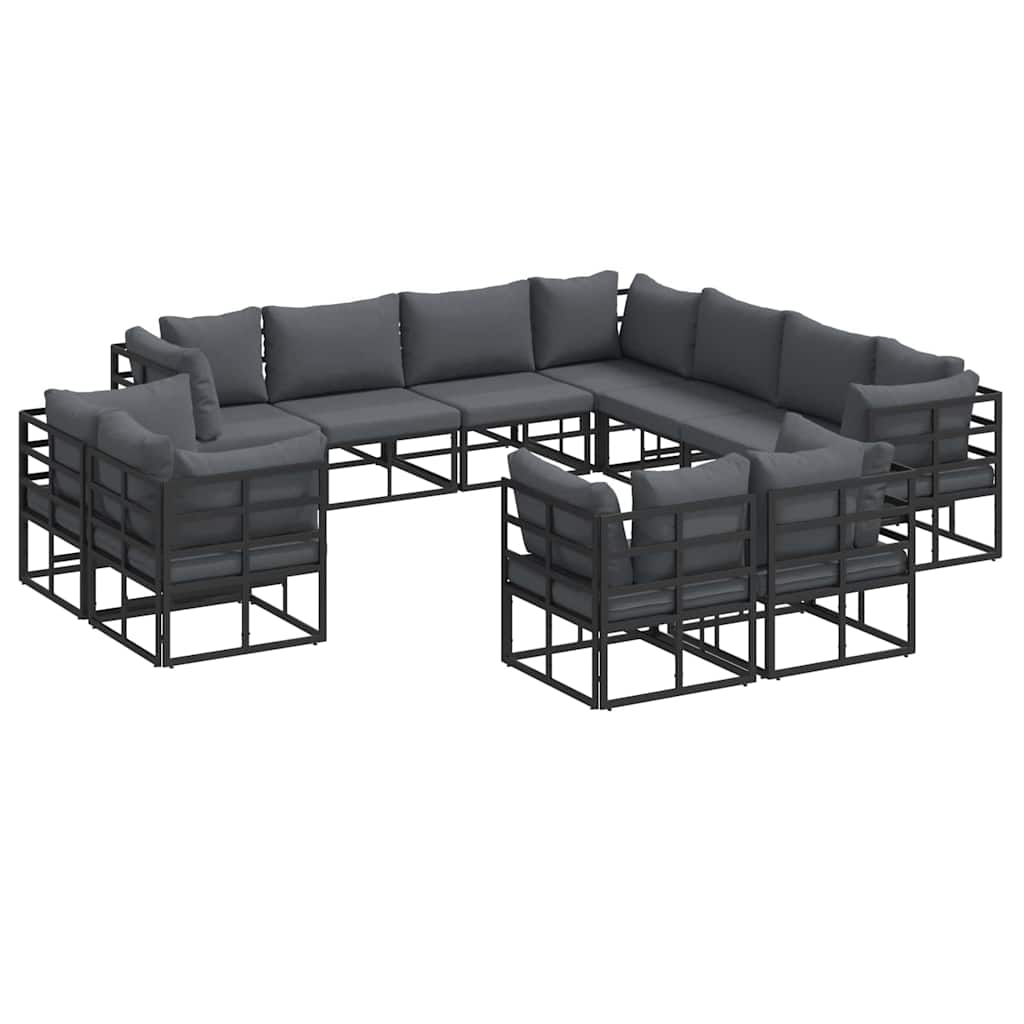 Set Divano da Giardino con cuscino 11 pcs Nero Alluminio