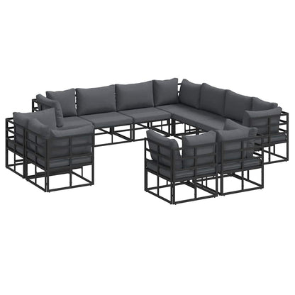 Set Divano da Giardino con cuscino 11 pcs Nero Alluminio