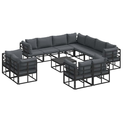 Set Divano da Giardino con cuscino 12 pcs Nero Alluminio