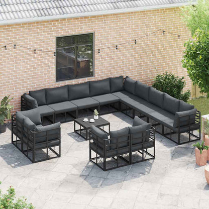 Set Divano da Giardino con cuscino 13 pcs Nero Alluminio