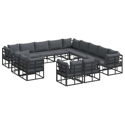 Set Divano da Giardino con cuscino 13 pcs Nero Alluminio