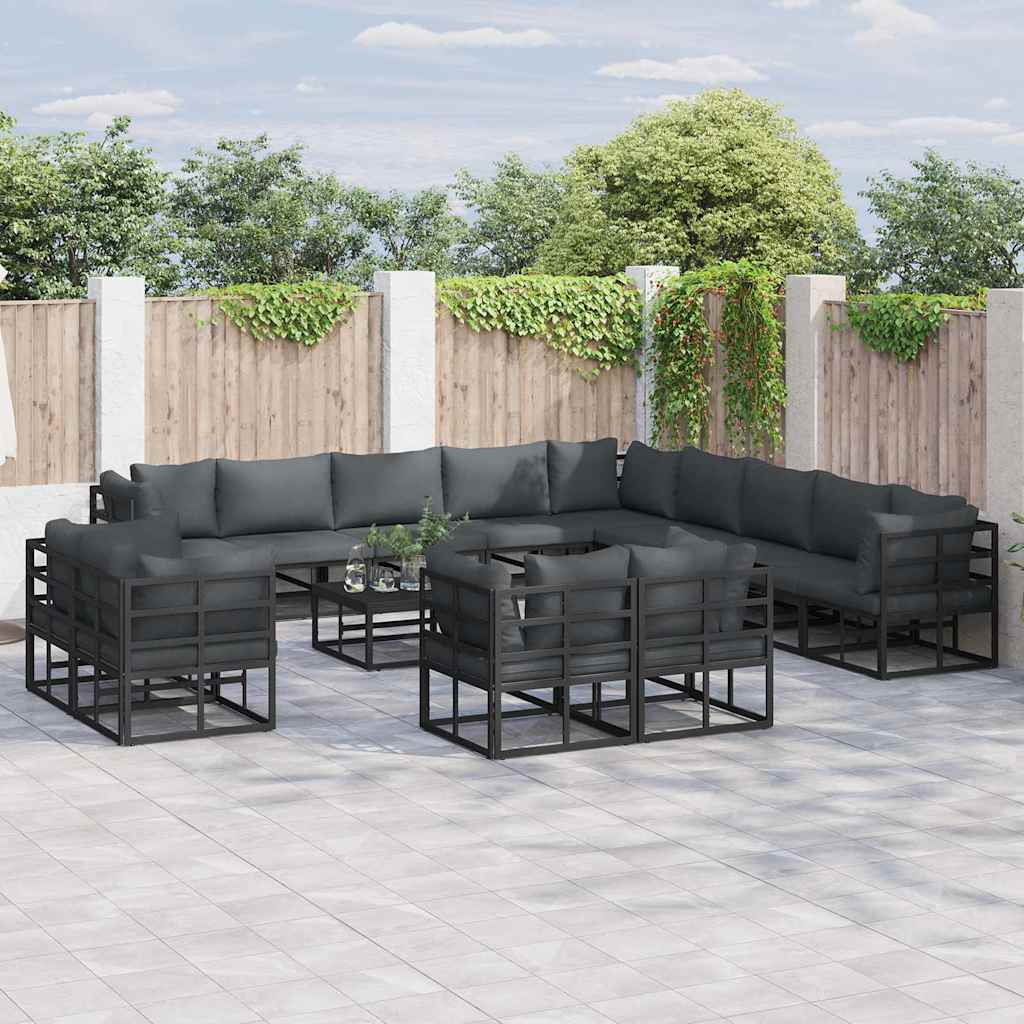 Set Divano da Giardino con cuscino 14 pcs Nero Alluminio