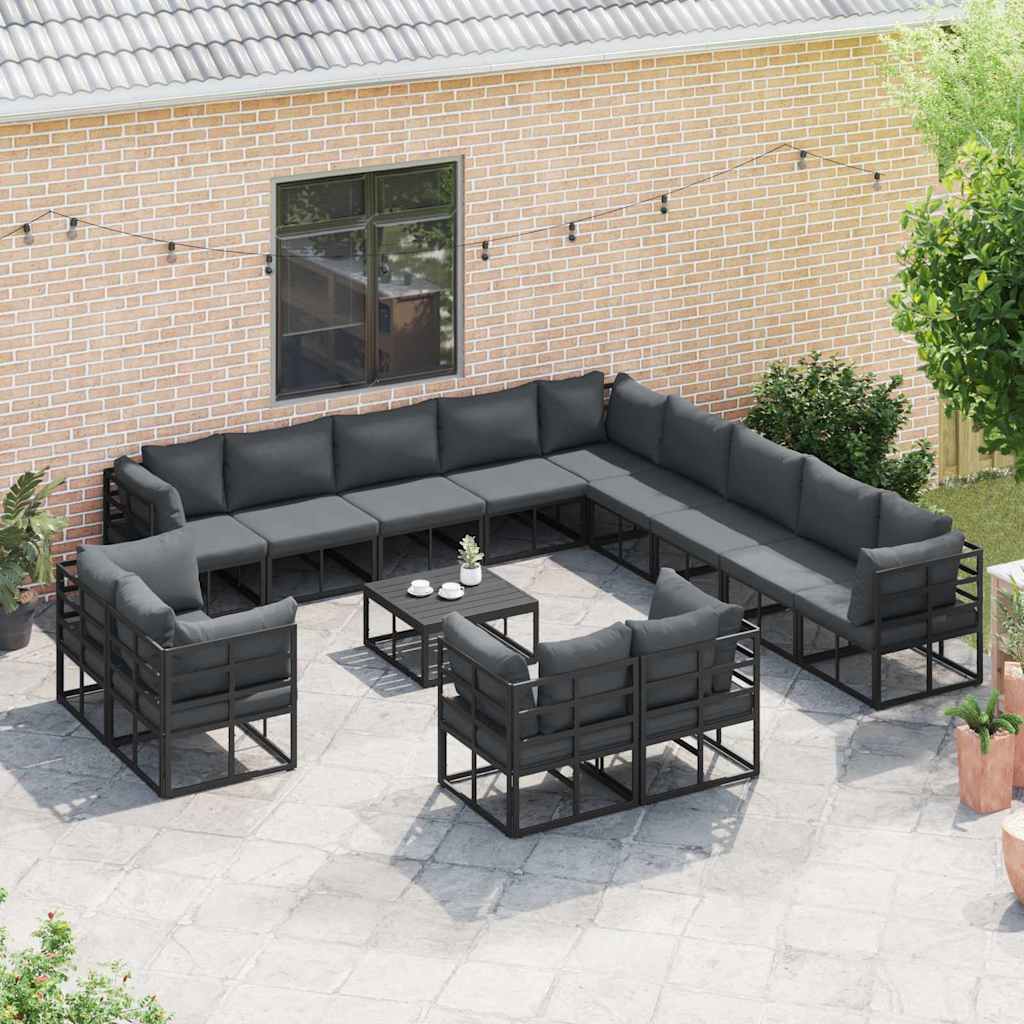 Set Divano da Giardino con cuscino 14 pcs Nero Alluminio