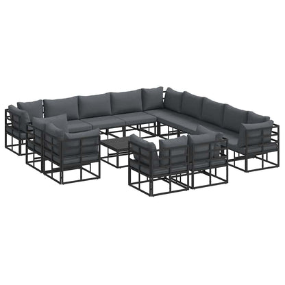 Set Divano da Giardino con cuscino 14 pcs Nero Alluminio