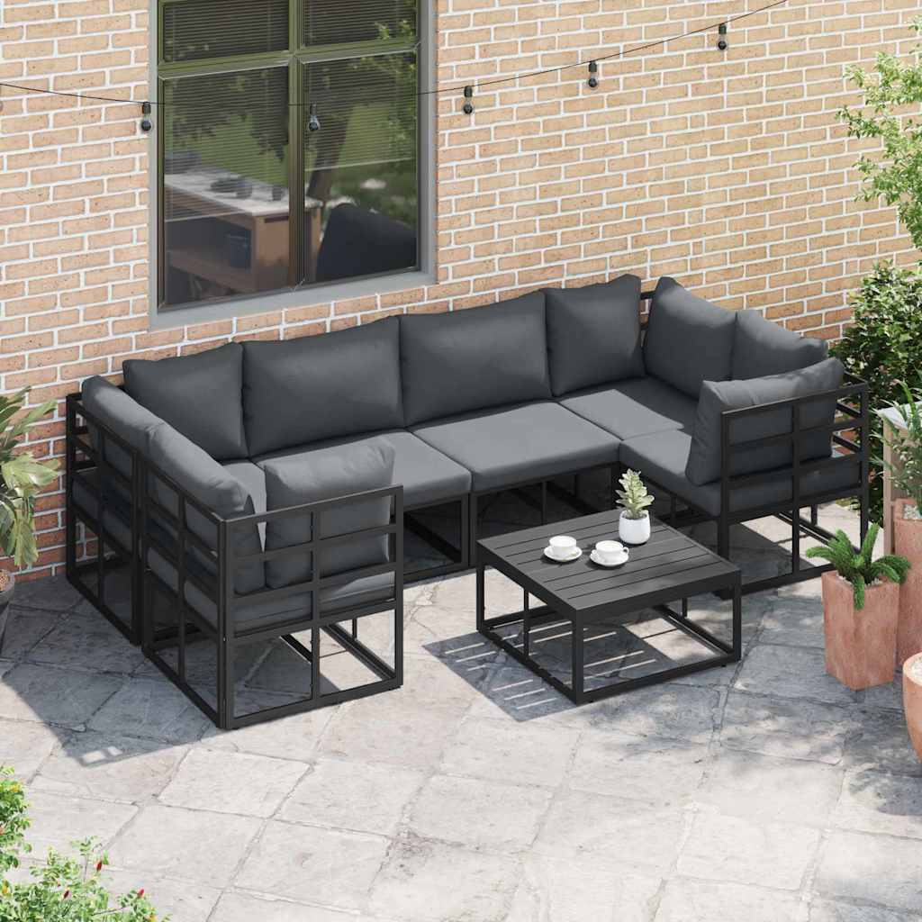 Set Divano da Giardino con cuscino 6 pcs Nero Alluminio