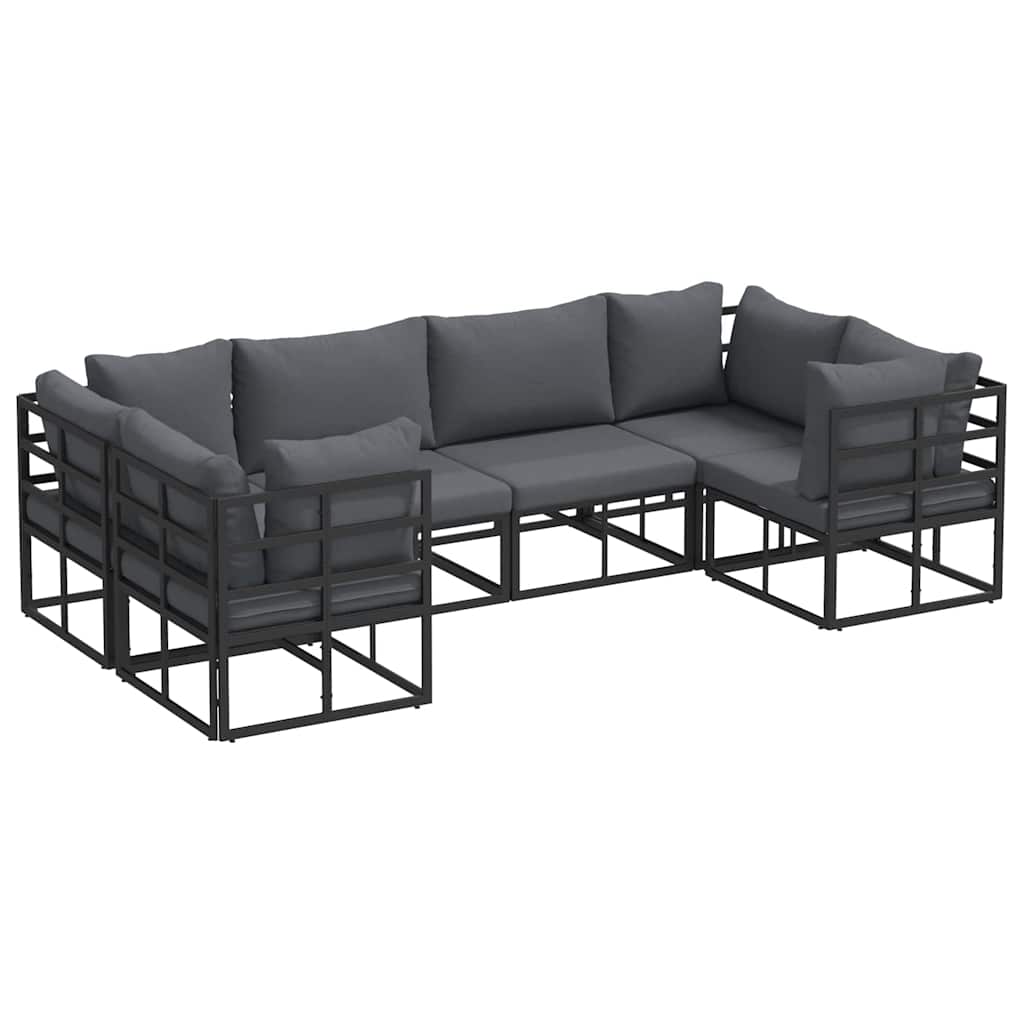 Set Divano da Giardino con cuscino 6 pcs Nero Alluminio