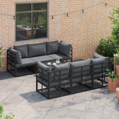 Set Divano da Giardino con cuscino 7 pcs Nero Alluminio