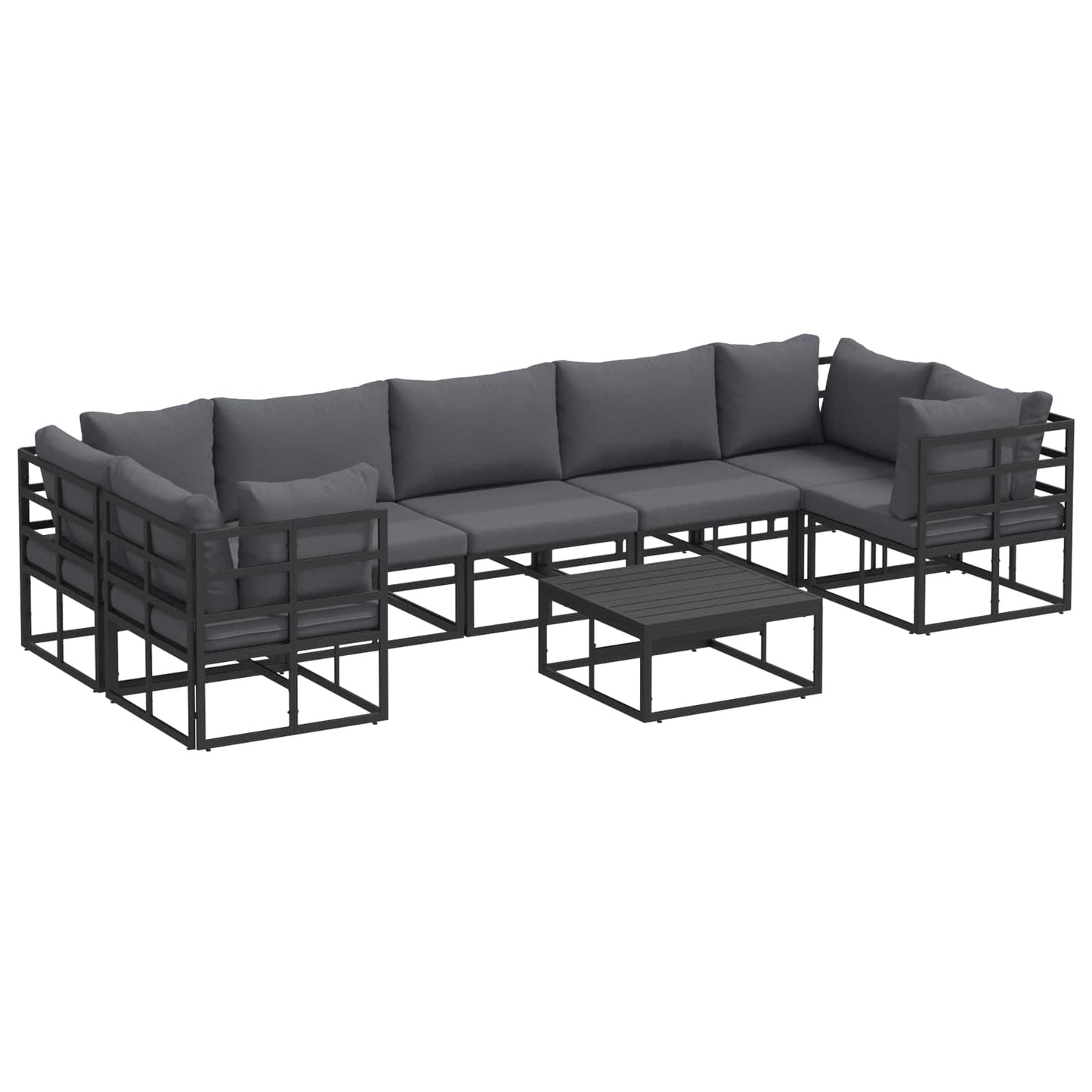 Set Divano da Giardino con cuscino 8 pcs Nero Alluminio