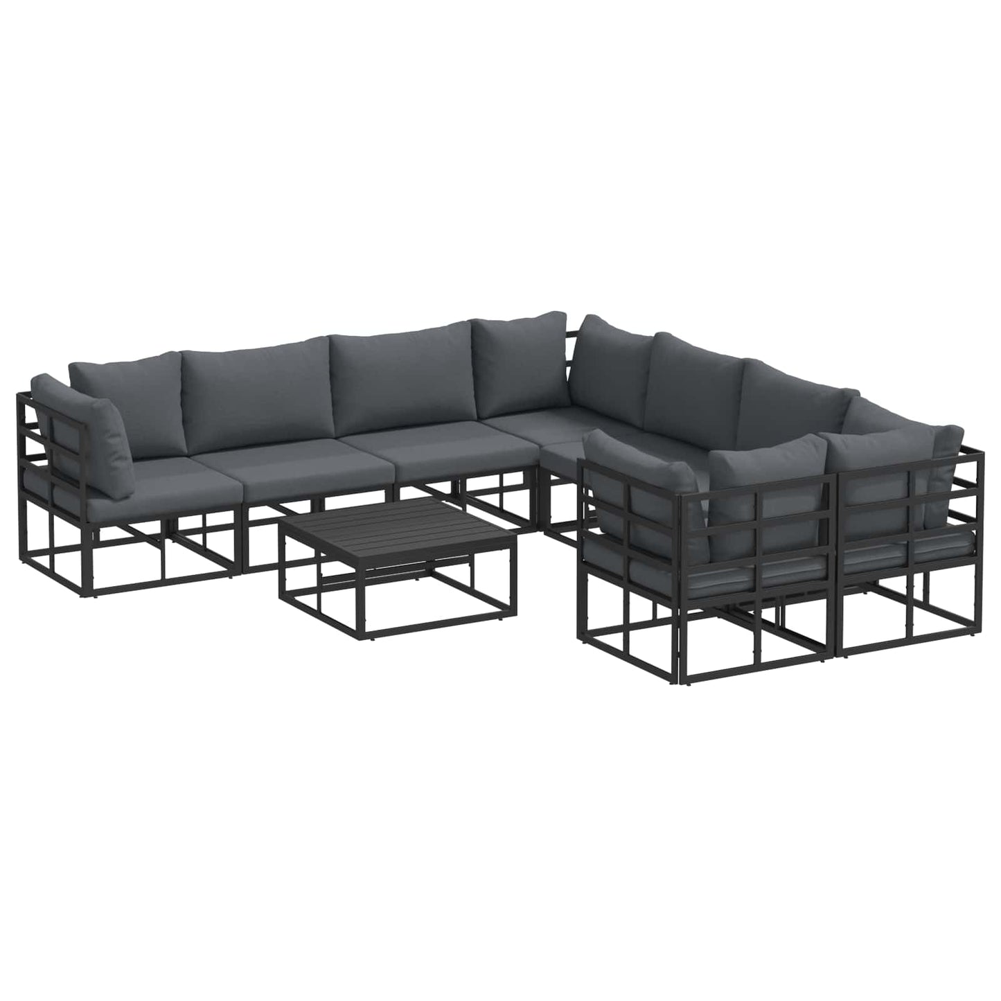 Set Divano da Giardino con cuscino 9 pcs Nero Acciaio