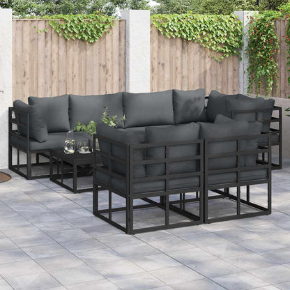Set Divano da Giardino con cuscino 7 pcs Nero Acciaio