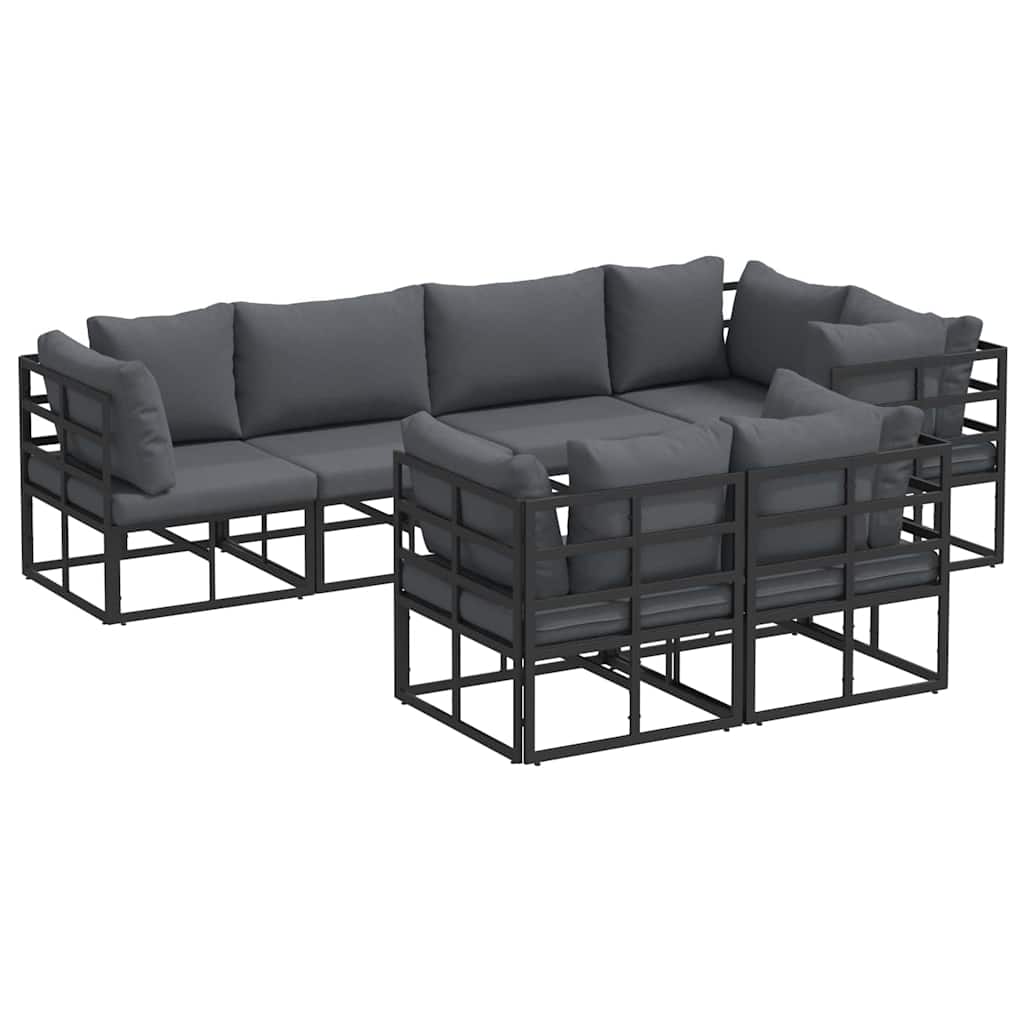 Set Divano da Giardino con cuscino 7 pcs Nero Acciaio