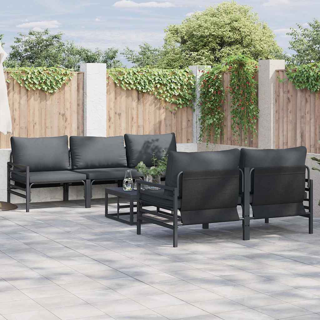 Set Divano da Giardino con cuscino 6 pcs Nero Acciaio