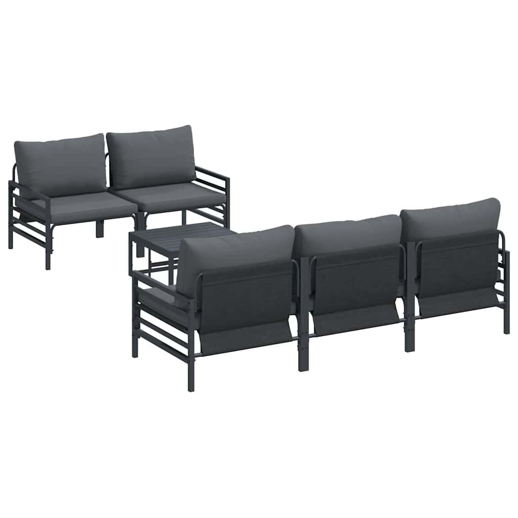 Set Divano da Giardino con cuscino 6 pcs Nero Acciaio