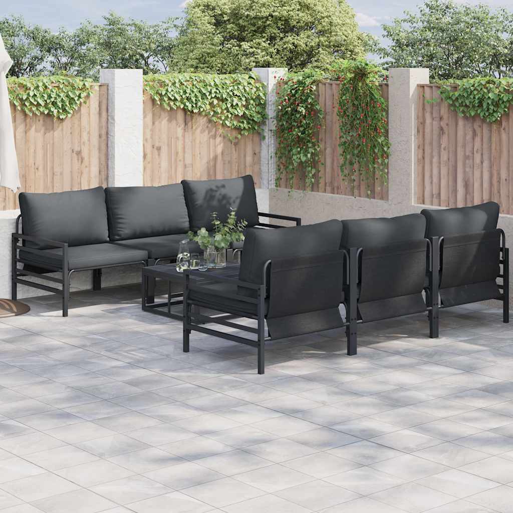 Set Divano da Giardino con cuscino 7 pcs Nero Acciaio