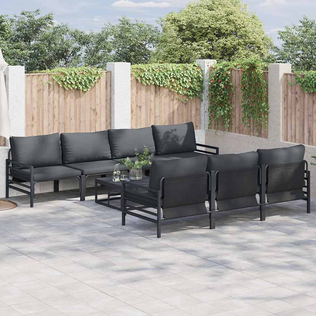Set Divano da Giardino con cuscino 8 pcs Nero Acciaio