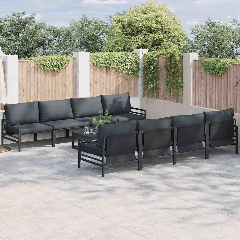 Set Divano da Giardino con cuscino 9 pcs Nero Acciaio