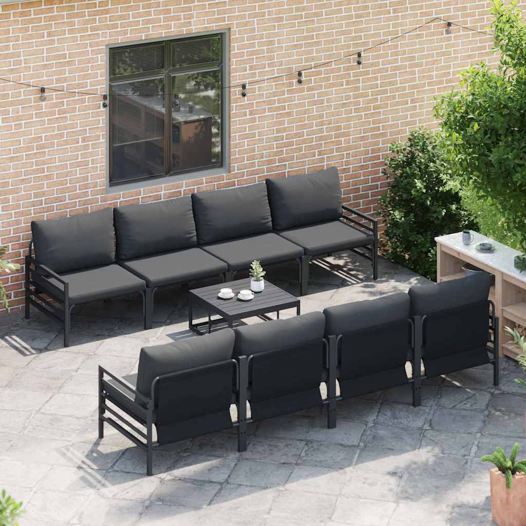 Set Divano da Giardino con cuscino 9 pcs Nero Acciaio