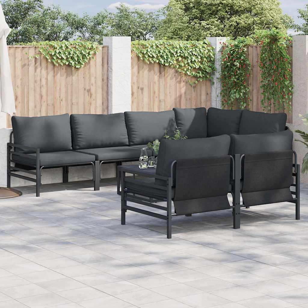 Set Divano da Giardino con cuscino 7 pcs Nero Acciaio