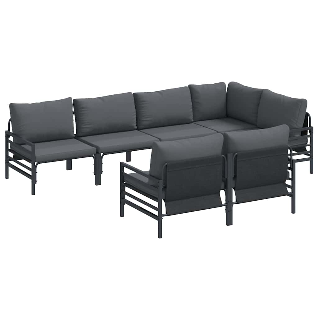 Set Divano da Giardino con cuscino 7 pcs Nero Acciaio