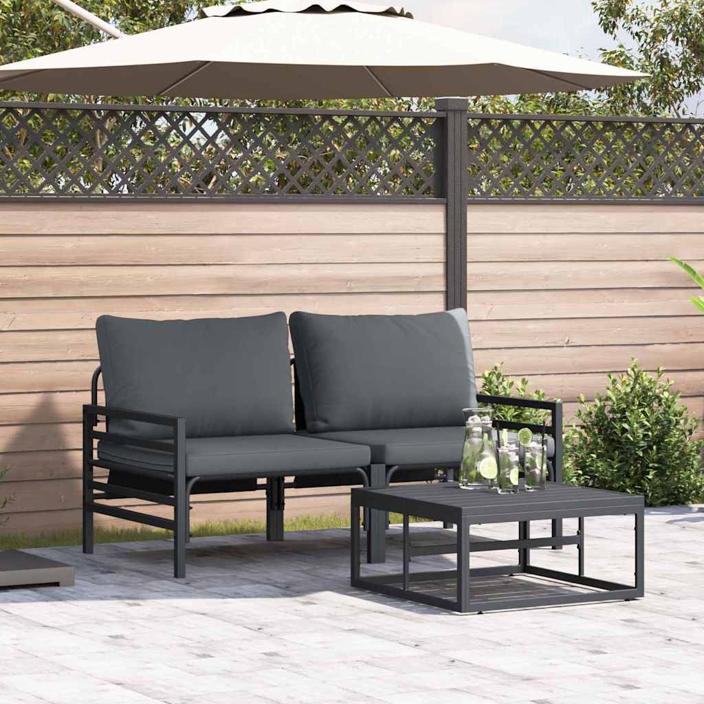 Set Divano da Giardino con cuscino 3 pcs Nero Acciaio