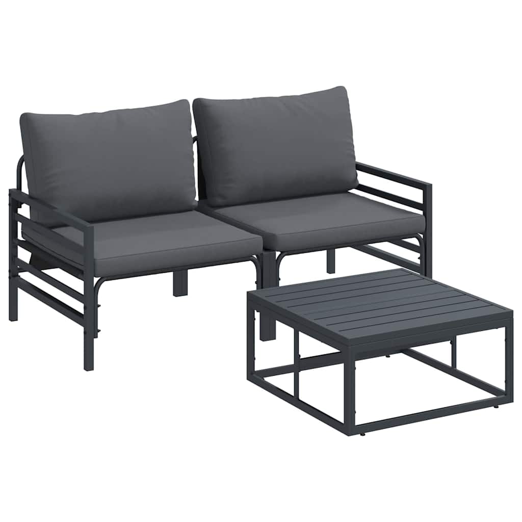 Set Divano da Giardino con cuscino 3 pcs Nero Acciaio