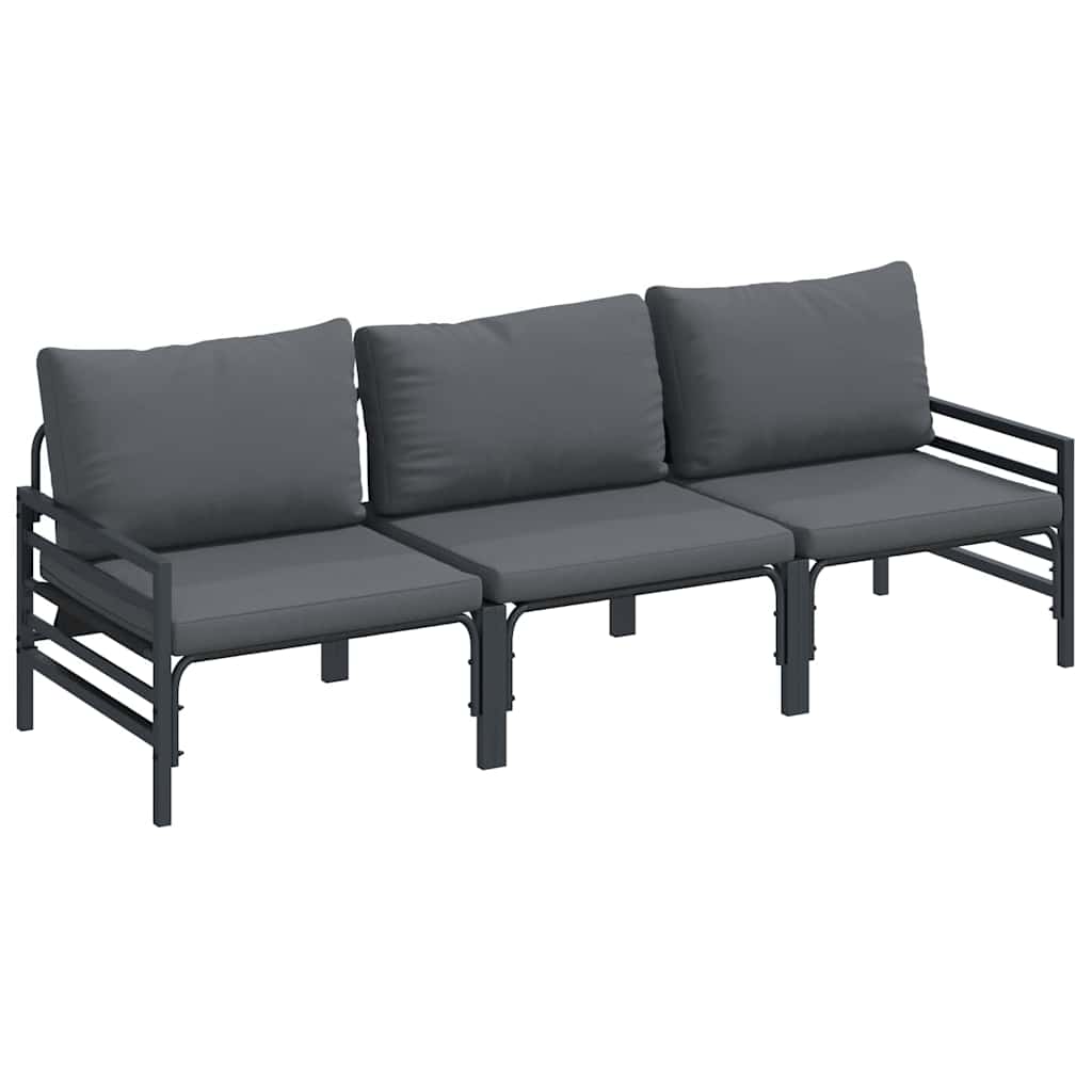 Set Divano da Giardino con cuscino 3 pcs Nero Acciaio