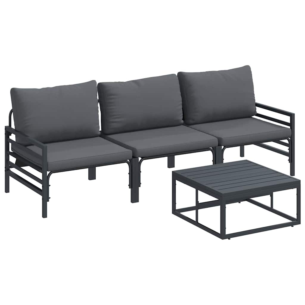 Set Divano da Giardino con cuscino 4 pcs Nero Acciaio