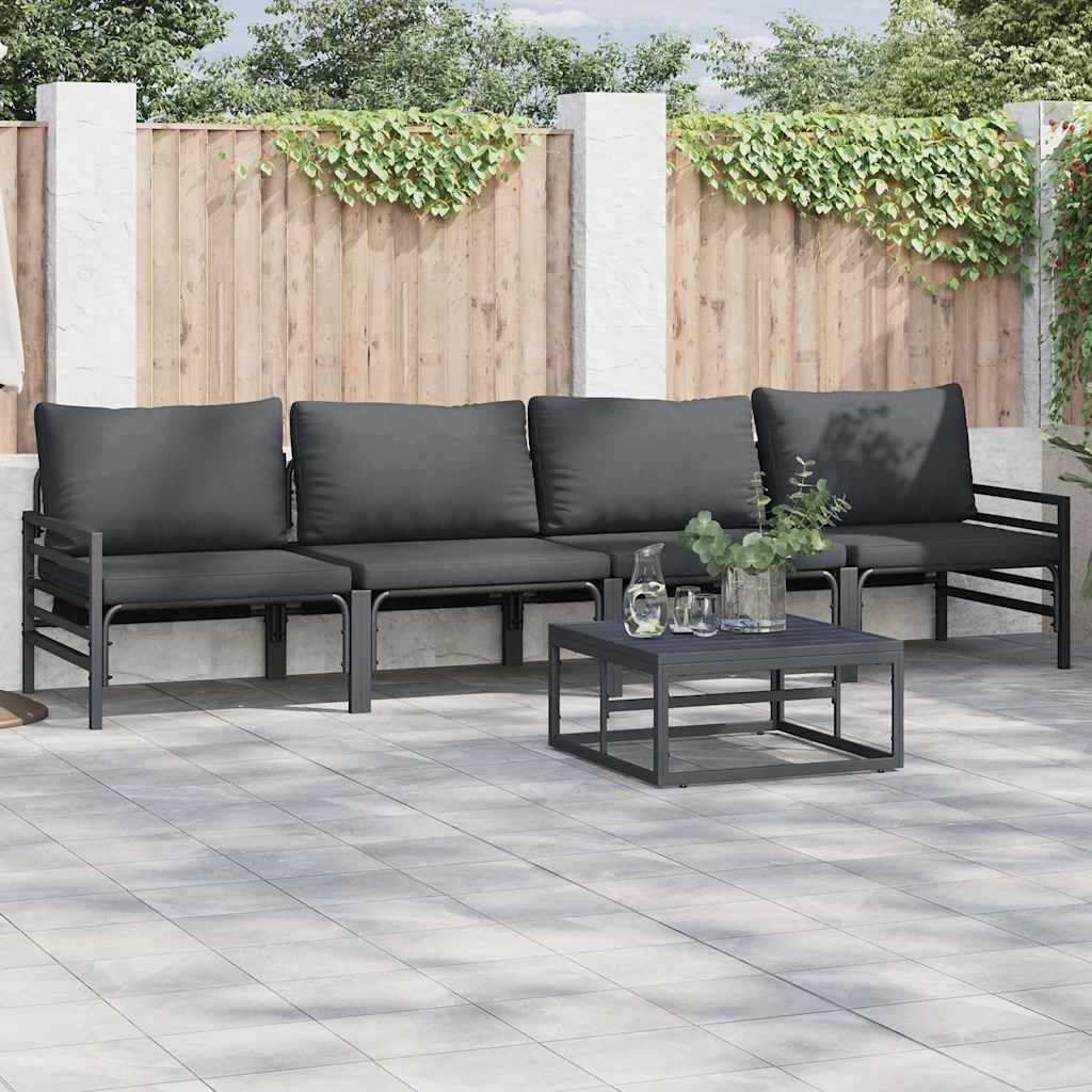 Set Divano da Giardino con cuscino 4 pcs Nero Acciaio