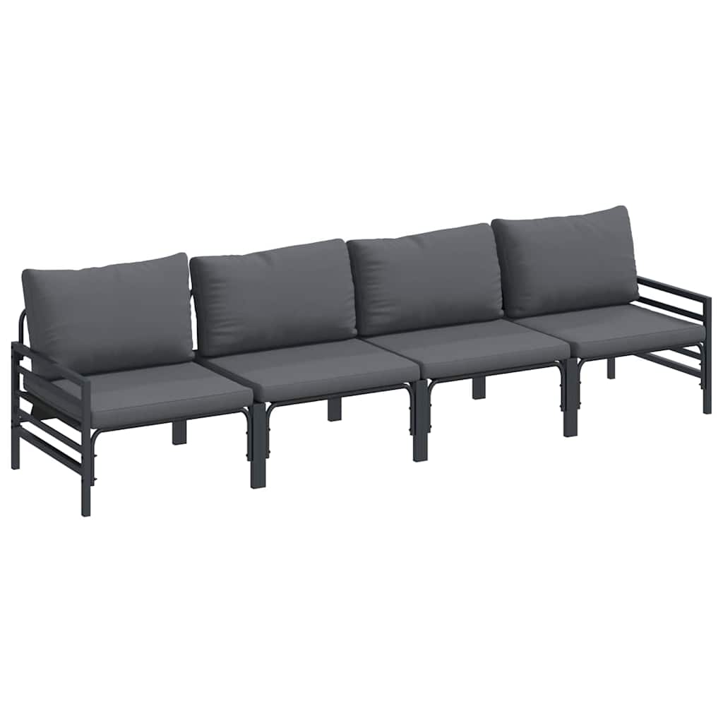 Set Divano da Giardino con cuscino 4 pcs Nero Acciaio