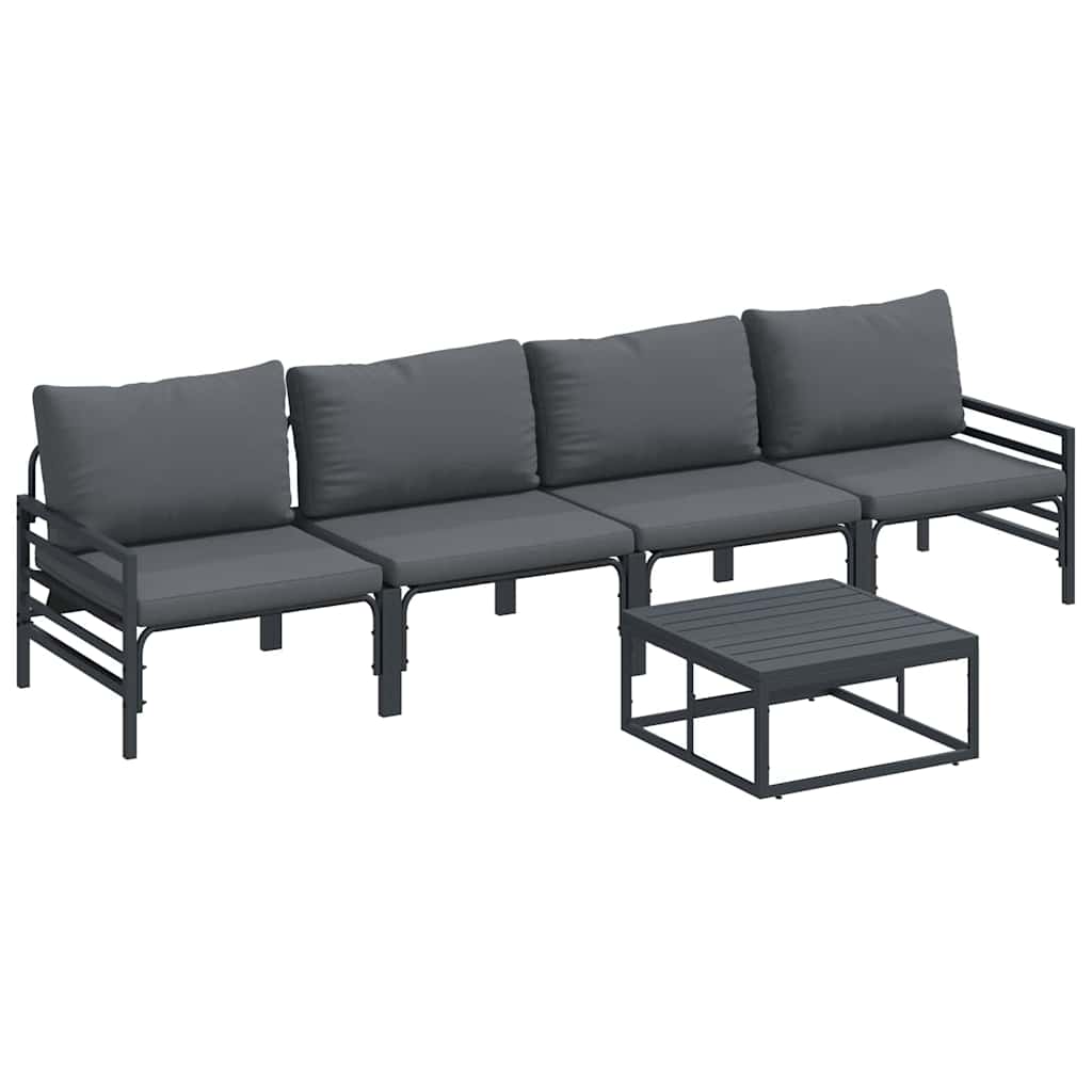 Set Divano da Giardino con cuscino 5 pcs Nero Acciaio