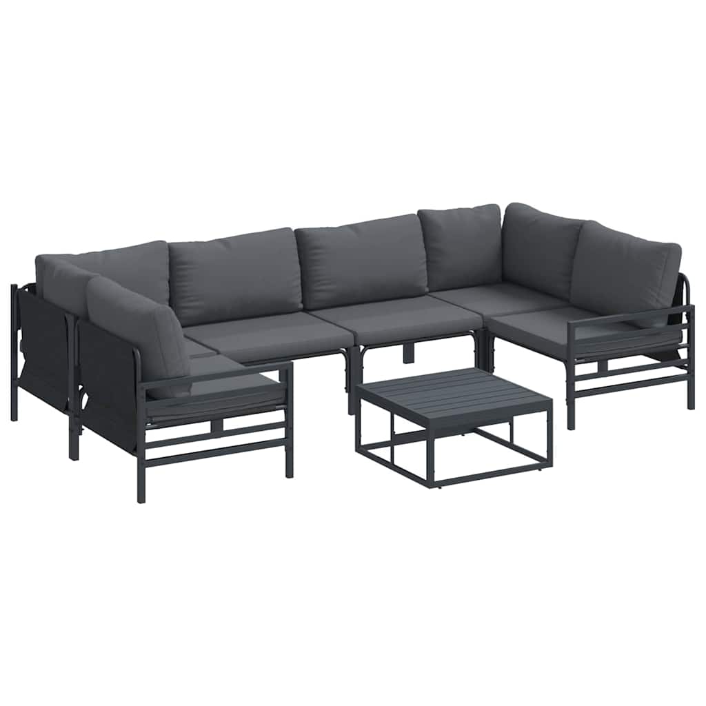 Set Divano da Giardino con cuscino 7 pcs Nero Acciaio