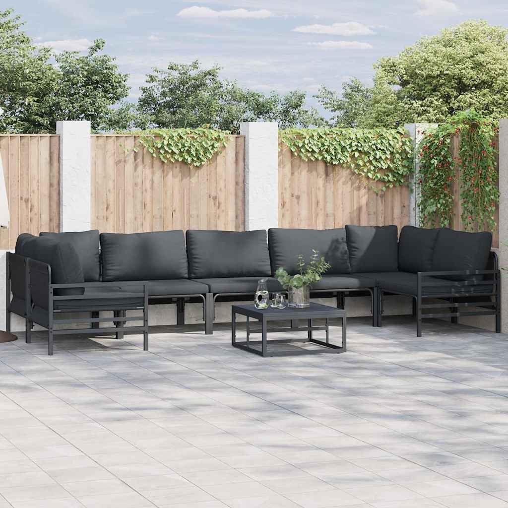 Set Divano da Giardino con cuscino 7 pcs Nero Acciaio