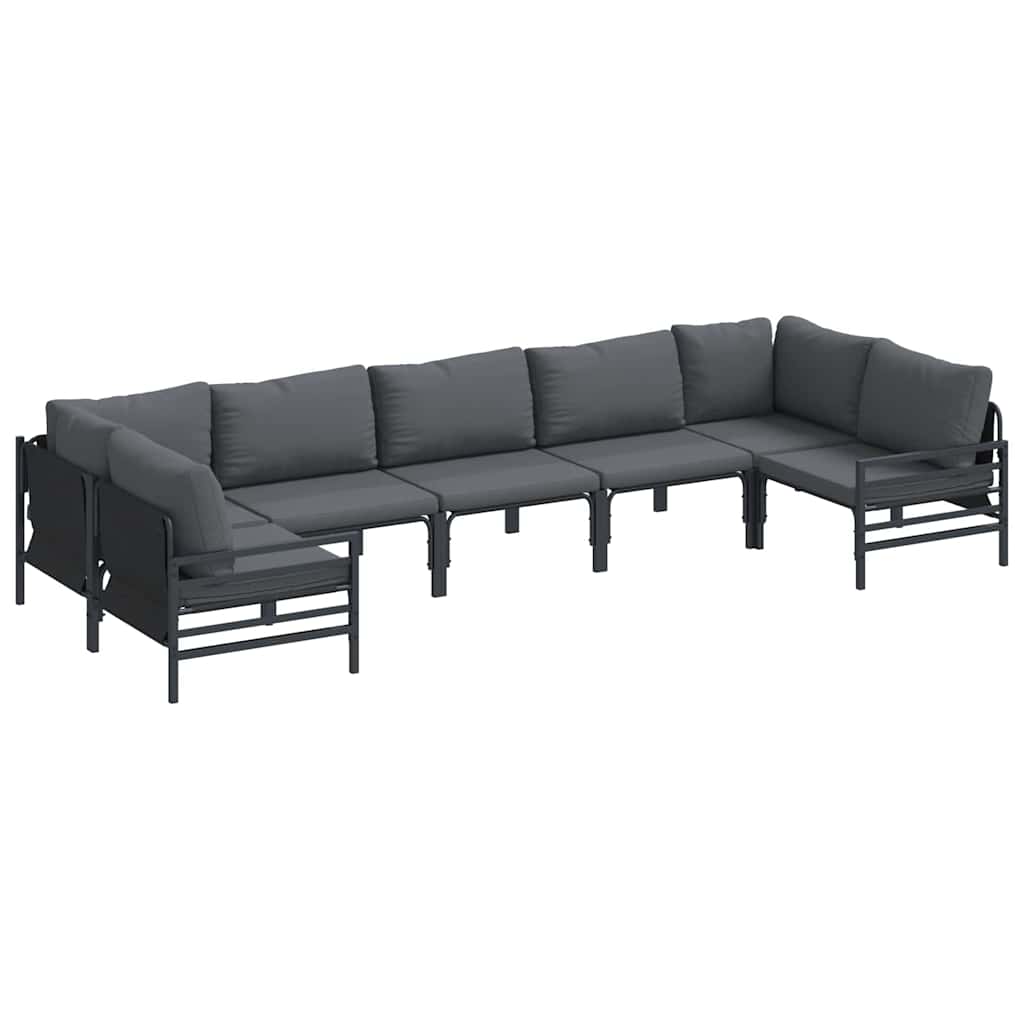 Set Divano da Giardino con cuscino 7 pcs Nero Acciaio