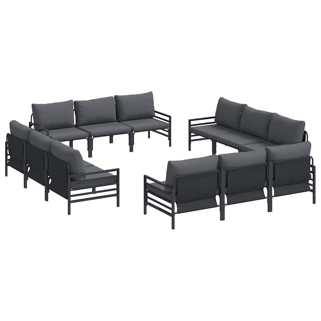 Set Divano da Giardino con cuscino 12 pcs Nero Acciaio