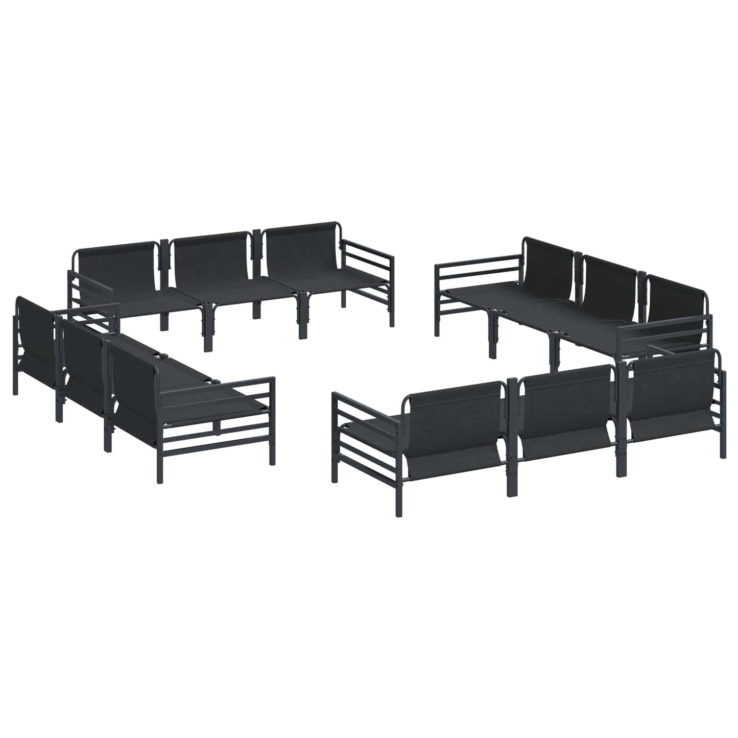 Set Divano da Giardino con cuscino 12 pcs Nero Acciaio