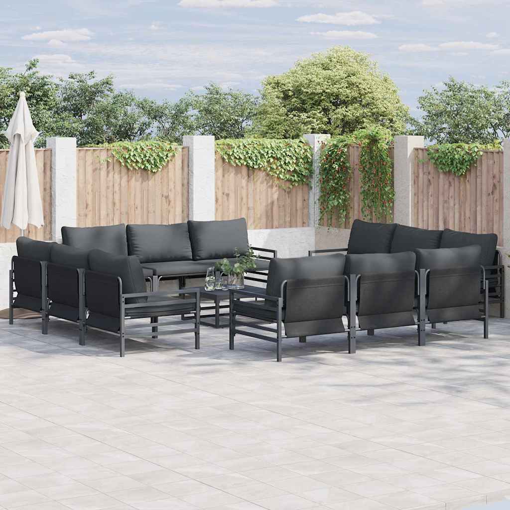 Set Divano da Giardino con cuscino 13 pcs Nero Acciaio