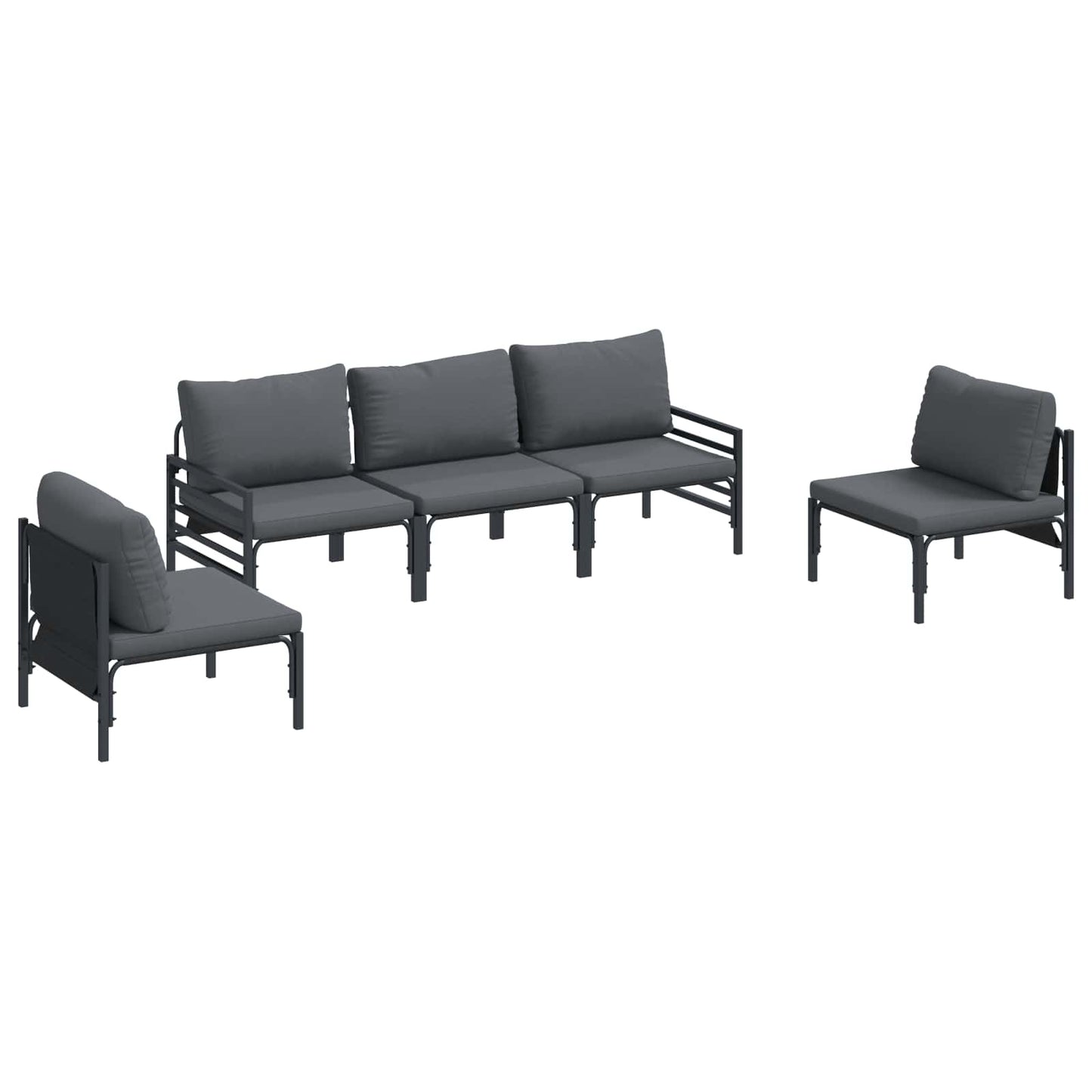 Set Divano da Giardino con cuscino 5 pcs Nero Acciaio