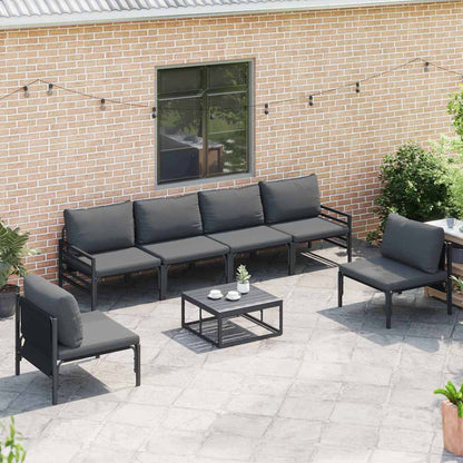Set Divano da Giardino con cuscino 7 pcs Nero Acciaio