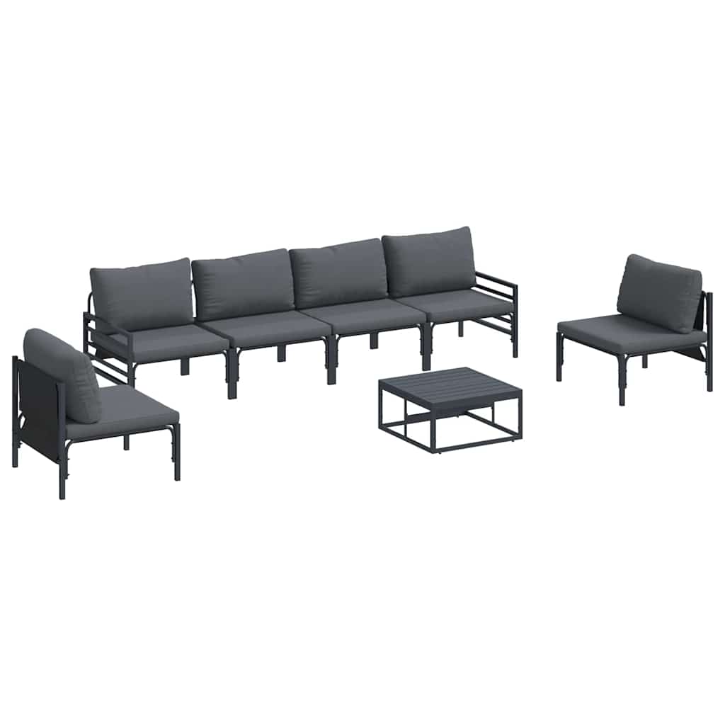 Set Divano da Giardino con cuscino 7 pcs Nero Acciaio