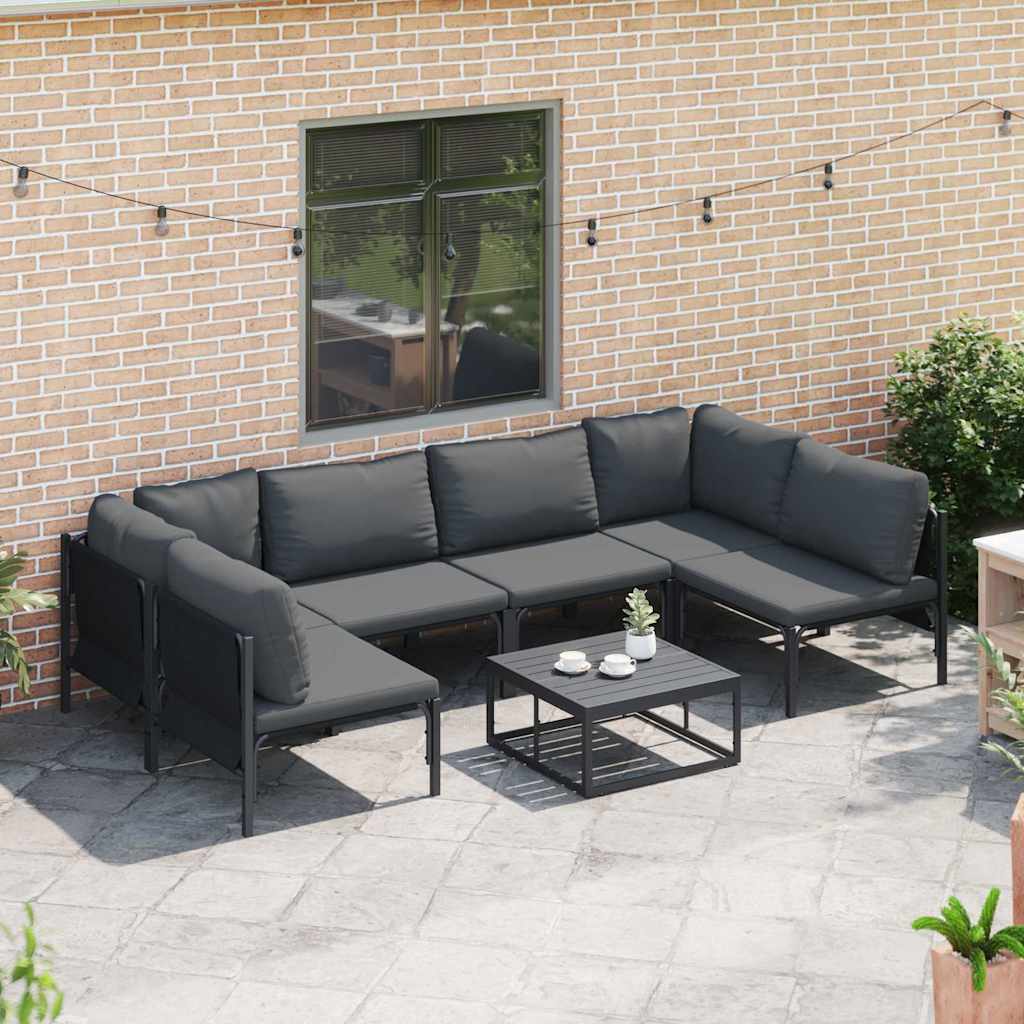 Set Divano da Giardino con cuscino 6 pcs Nero Acciaio