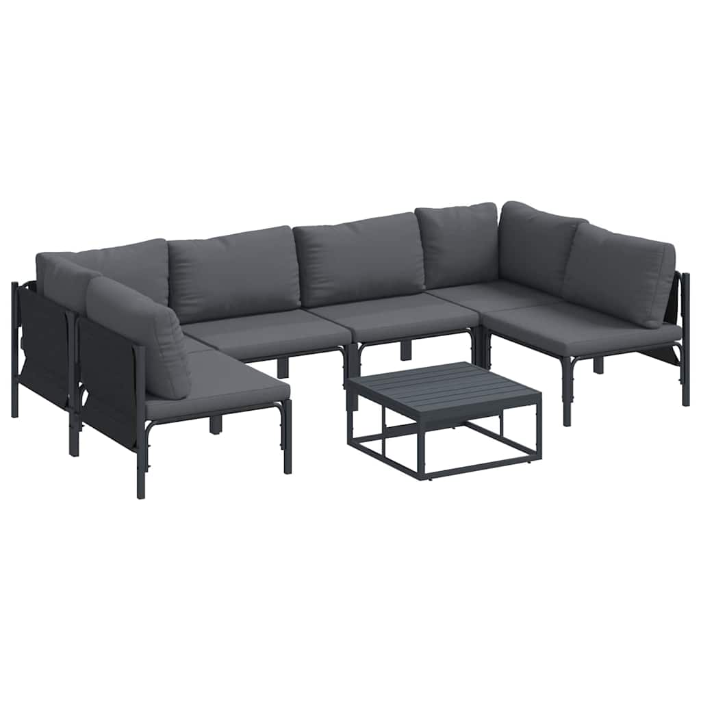 Set Divano da Giardino con cuscino 7 pcs Nero Acciaio