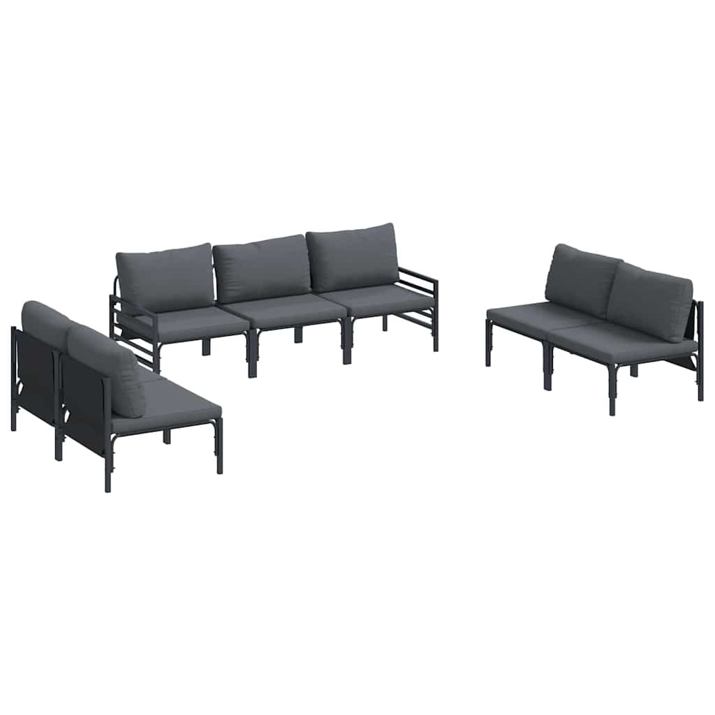 Set Divano da Giardino con cuscino 7 pcs Nero Acciaio